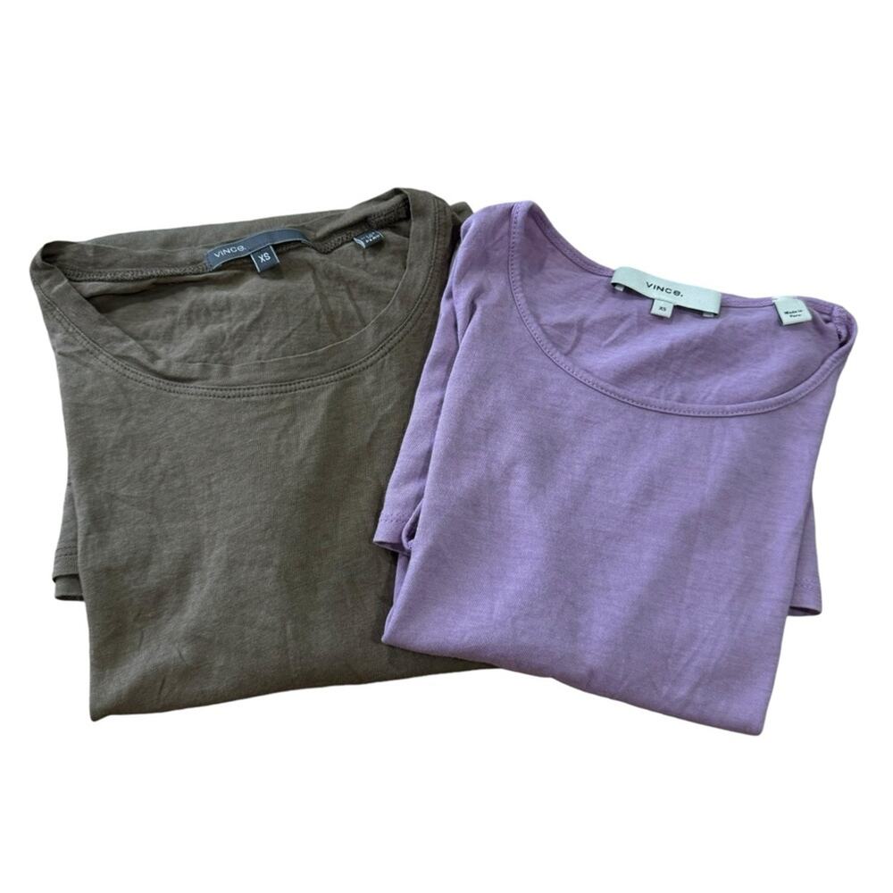 🍁 Vince Bundle 2 Minimalist‎ Stretch Crew Neck T-shirt Top Olive Green Lilac XS